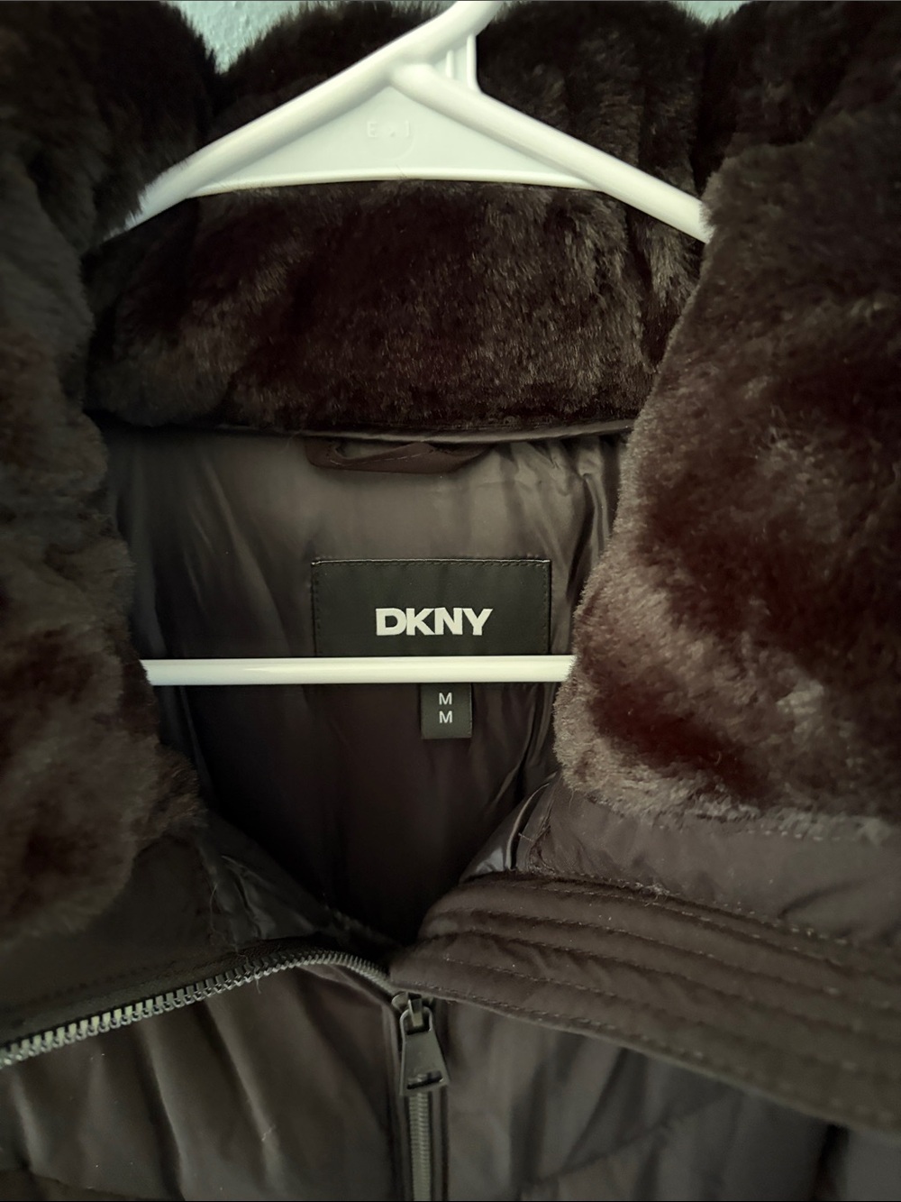 DKNY Black Long Quilted Puffer Coat with Hood - Picture 3 of 3